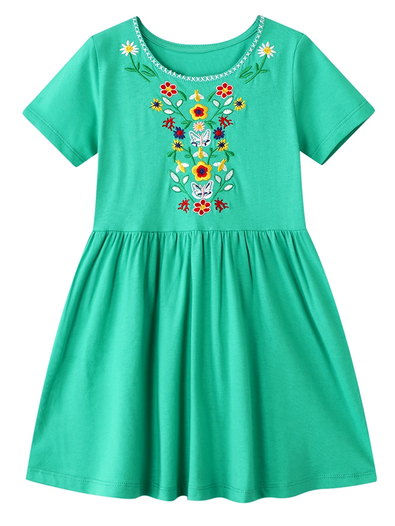 Girls Short Sleeves Embroidery Dress Kids Summer Clothes
