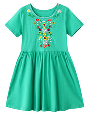 Girls Short Sleeves Embroidery Dress Kids Summer Clothes
