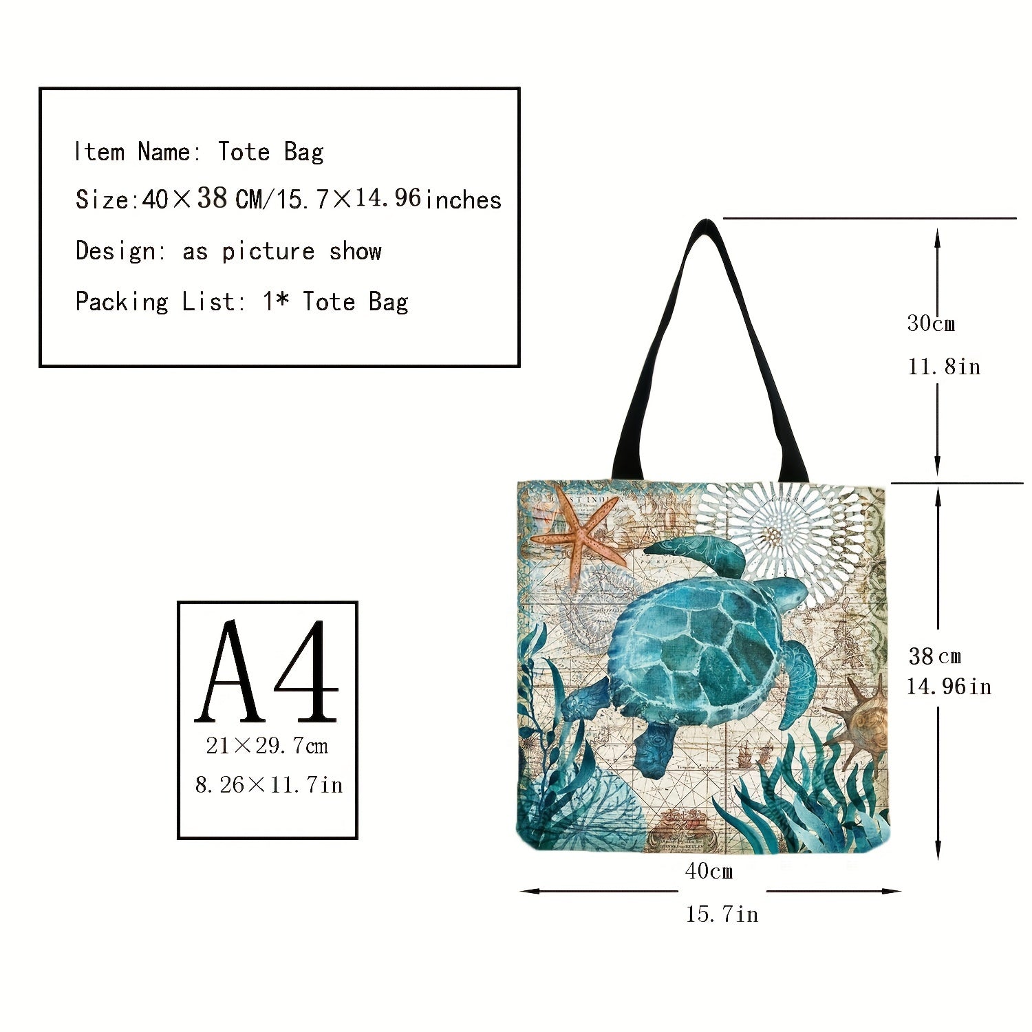 Ocean Turtle Tote Bag Reusable Shoulder Bag for Women
