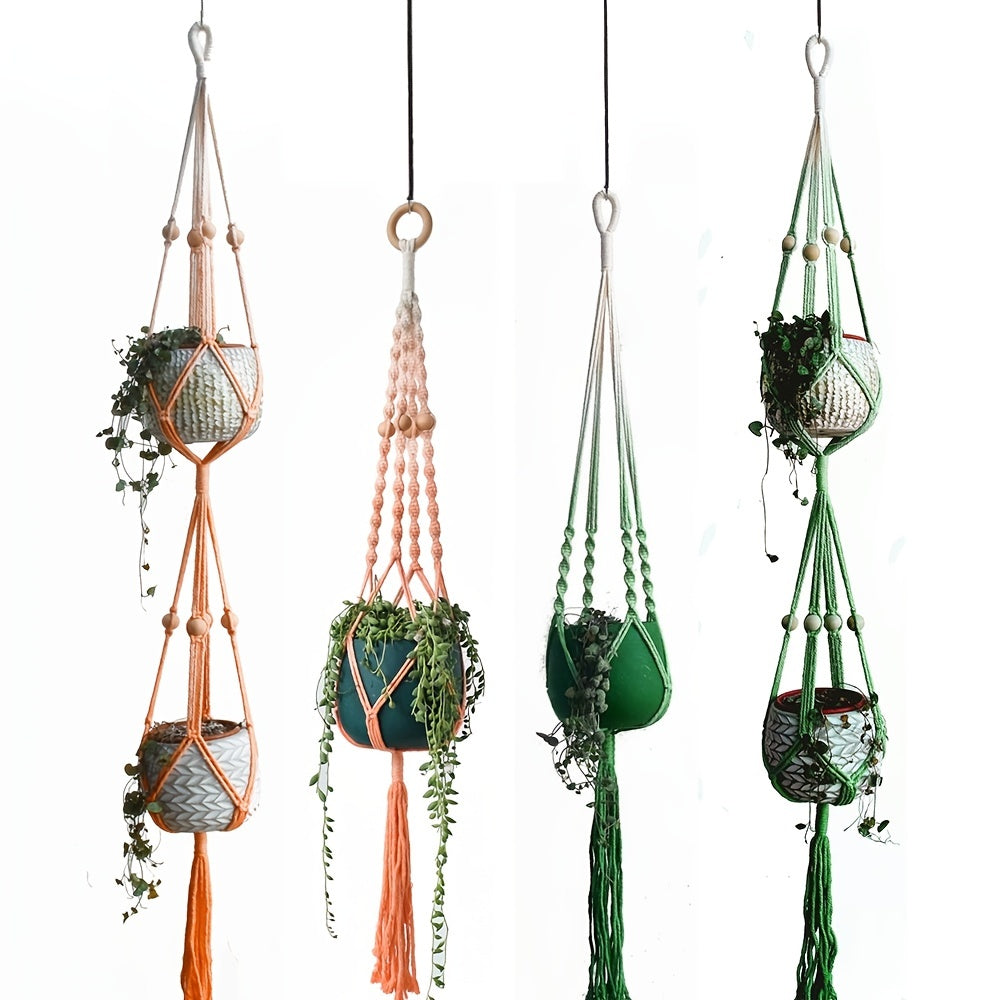 2pcs Macrame Plant Hanger Pot Holder Gradient Dyeing