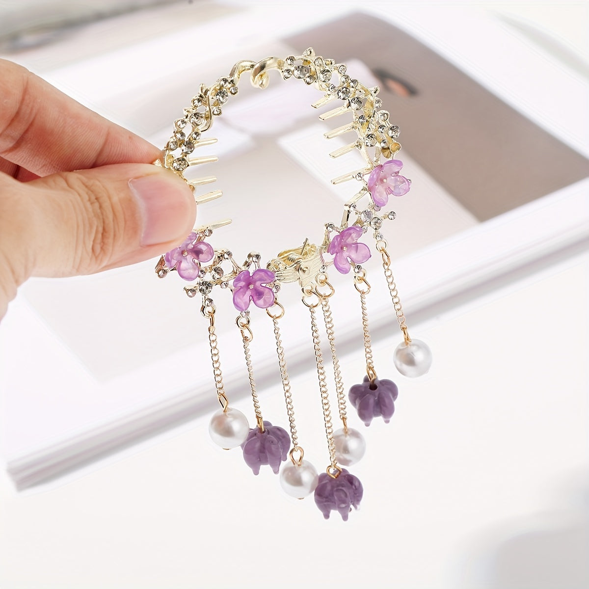 Tassel & Flower Hair Claw Rhinestone Hair Clip