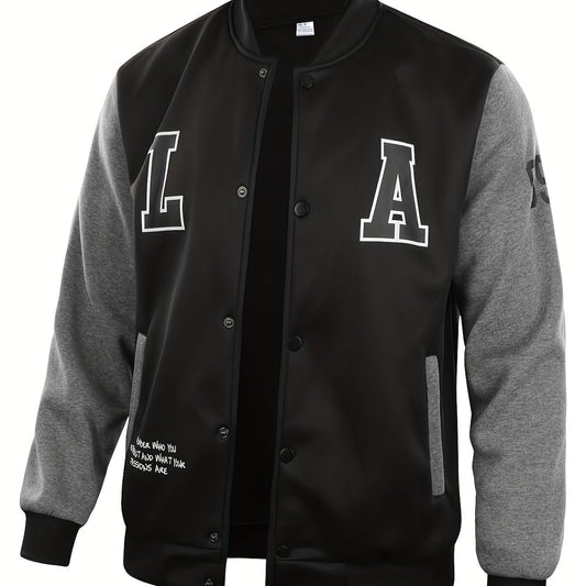 Spring Knit Block Baseball Jacket Men's Casual Snap Button Jackets