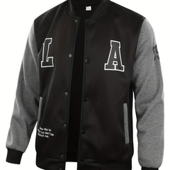 Spring Knit Block Baseball Jacket Men's Casual Snap Button Jackets