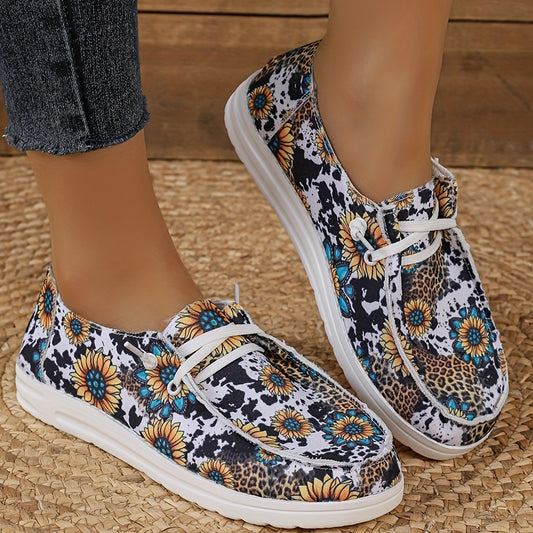 Floral Pattern Canvas Slip On Loafers Casual Lightweight Shoes