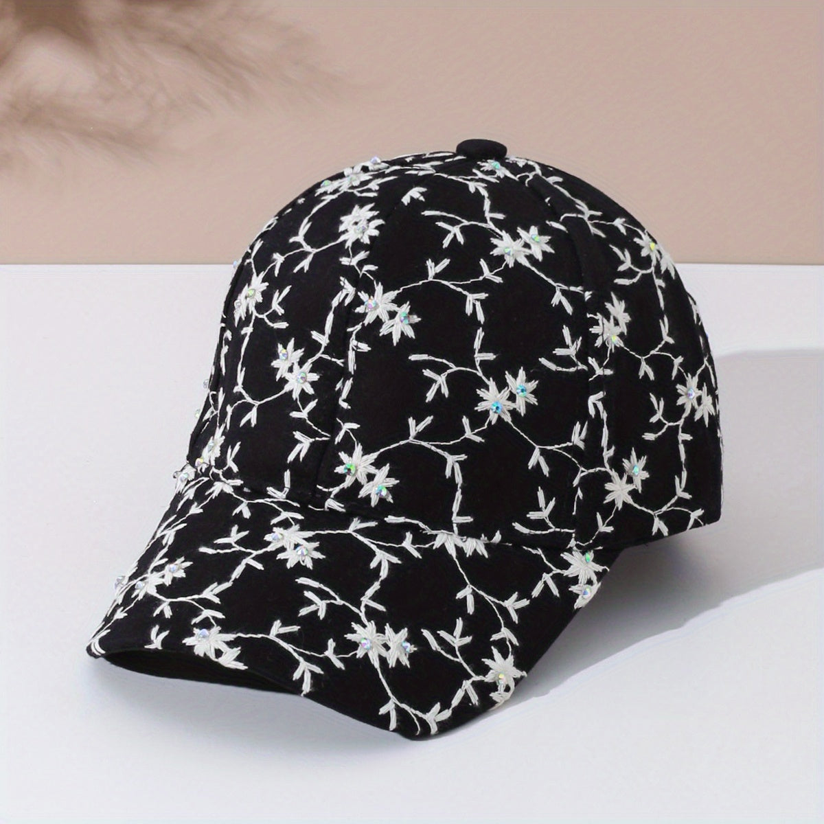 Rhinestone Flower Embroidery Baseball Cap & Adjustable Dad Hats