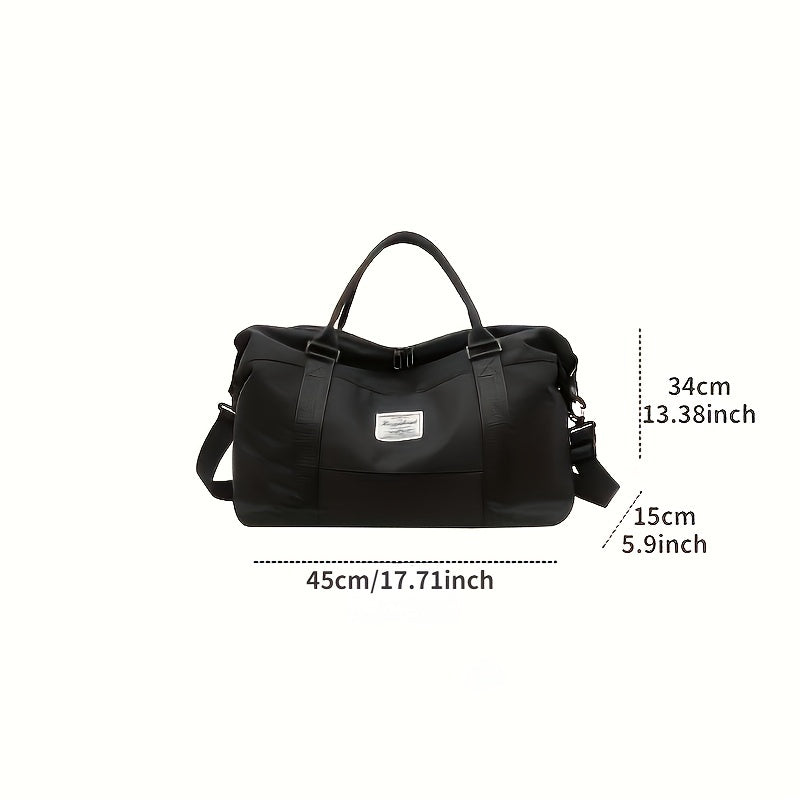 Letter Patch Solid Carry on Bag Portable Handle Zipper Travel Storage Handbag