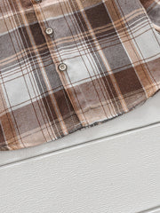 Boys Plaid Lapel Shirts Long Sleeve Button Down Tops Spring Fall Outwear