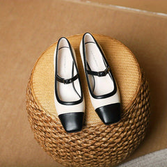 Colorblock Chunky Heels Square Toe Pumps Buckle Strap Dress Shoes