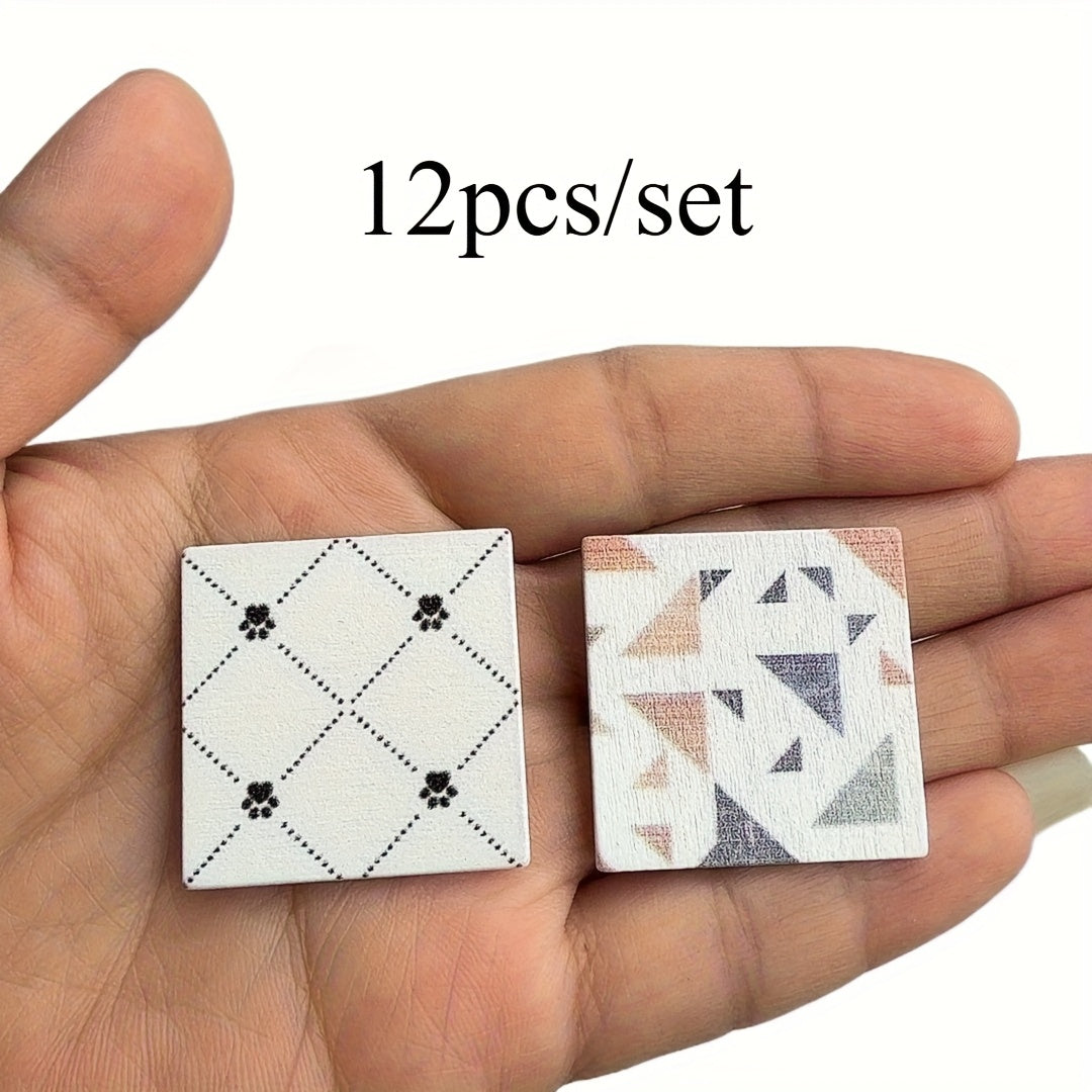 12pcs Mini Interlocking Floor Tiles with Printed Patterns for Mini Scene