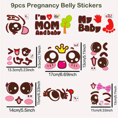 9pcs Pregnancy Belly Stickers w/ Fun Expressions, Gift for Expecting Moms