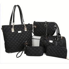 Argyle Pattern Tote Bag Set with Boston Handbag & Shoulder Bag & Purses