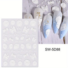 5D Flower Embossed Nail Art Sticker Campanula Butterfly Tulip Rabbit Daisy