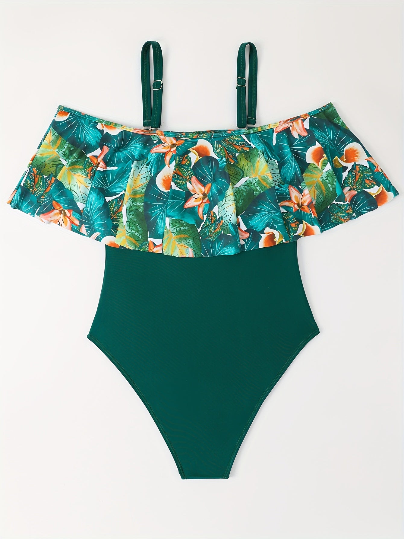  Tropical Print Off Shoulder One Piece Bathing Suit