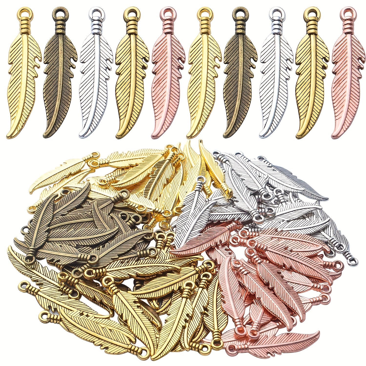 40pcs Feather Charm Pendants Alloy Dangle Leaf Charms 7 Colors