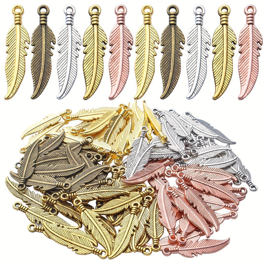 40pcs Feather Charm Pendants Alloy Dangle Leaf Charms 7 Colors