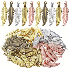 40pcs Feather Charm Pendants Alloy Dangle Leaf Charms 7 Colors