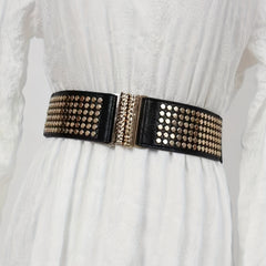 Punk Rivet Wide Belt Elastic Waistband Golden Buckle Decoration Belts