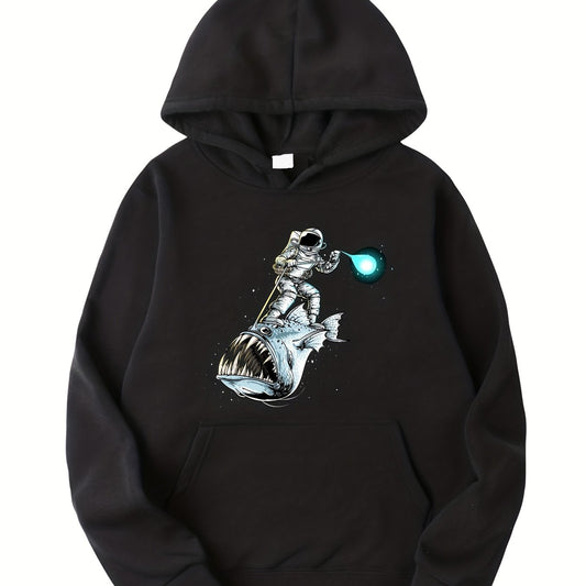 Space Fish Print Boys Hooded Sweatshirt