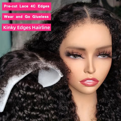 Glueless Kinky Curly Lace Front Wig Human Hair 180 Density