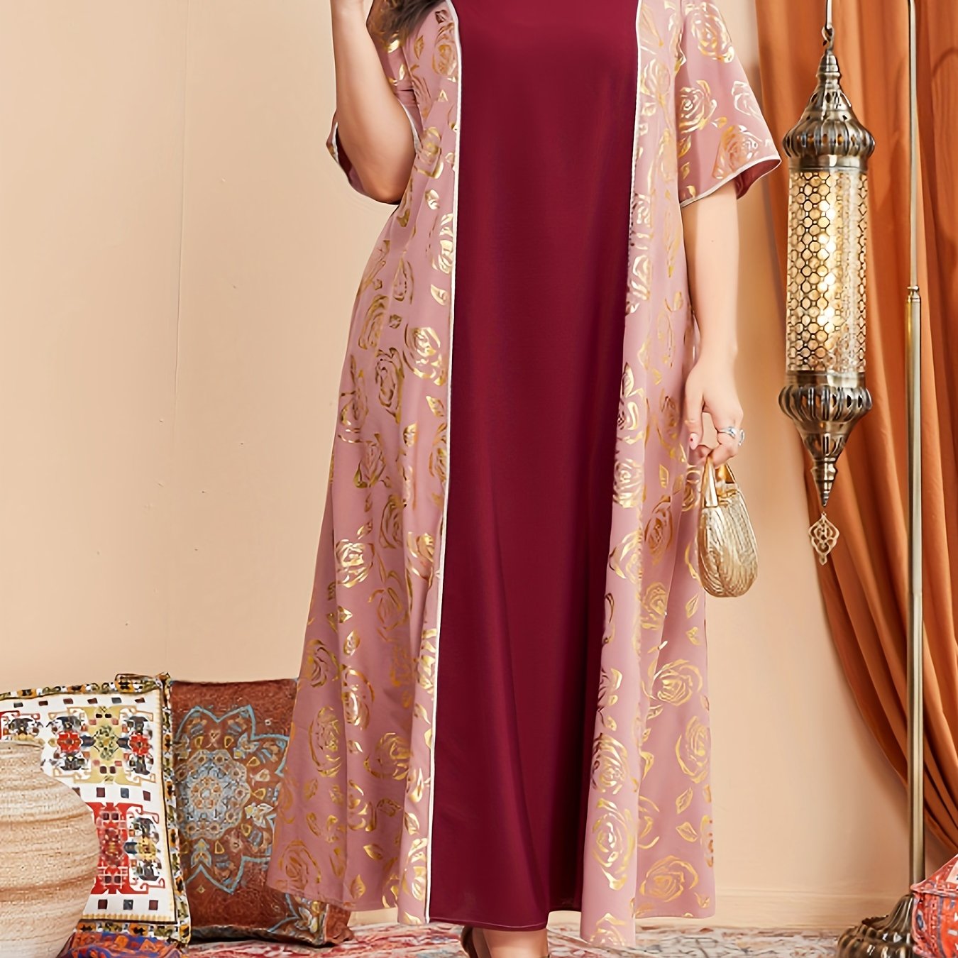  Golden Floral Print Maxi Dress