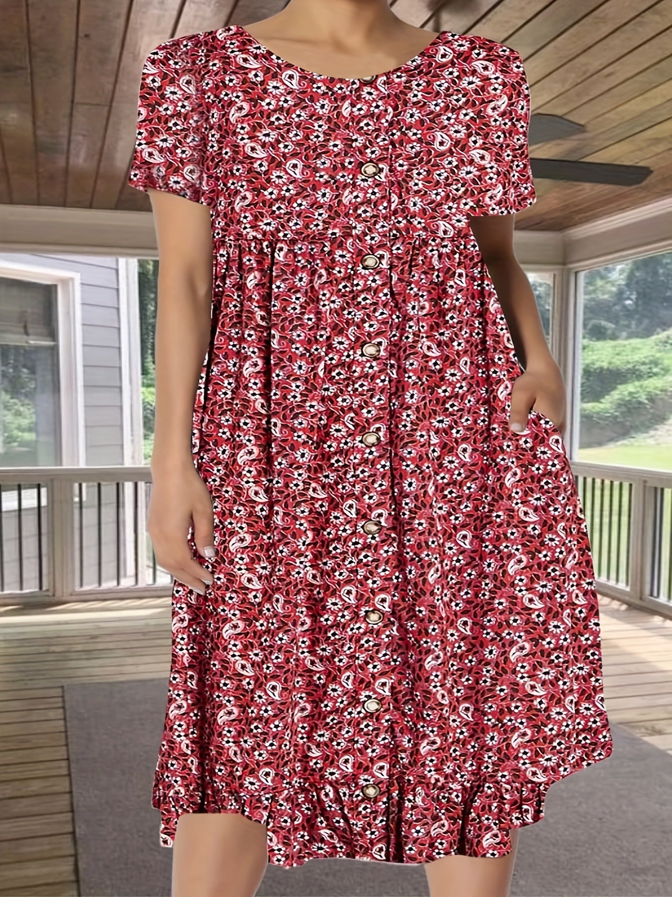  Floral Print Round Neck Tee Dress