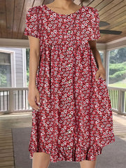  Floral Print Round Neck Tee Dress