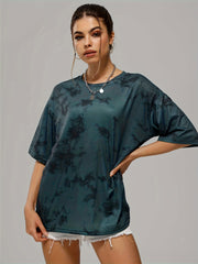 Tie Dye Workout T-shirt Short Sleeve Crew Neck Top