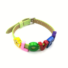 Personalized Light Green Pet Memorial Bracelet with Colorful Letters
