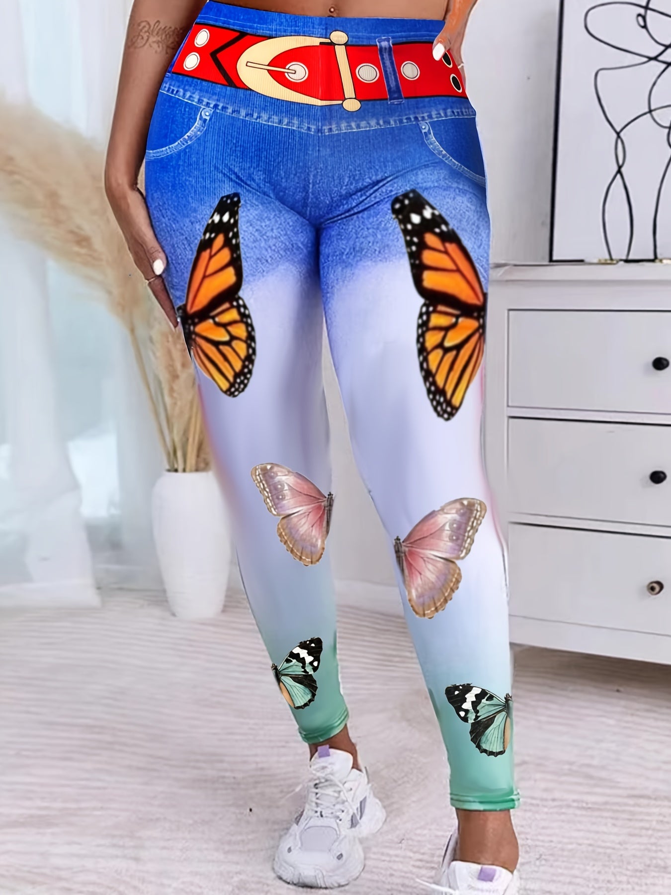  Casual Leggings Women's Plus Denim & Print Stretchy Skinny Leggings