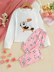 2pcs Panda Pattern Kid's Pajamas Long Sleeve & Pants Set