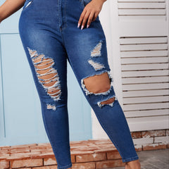 High Rise Ripped Button Fly Skinny Jeans