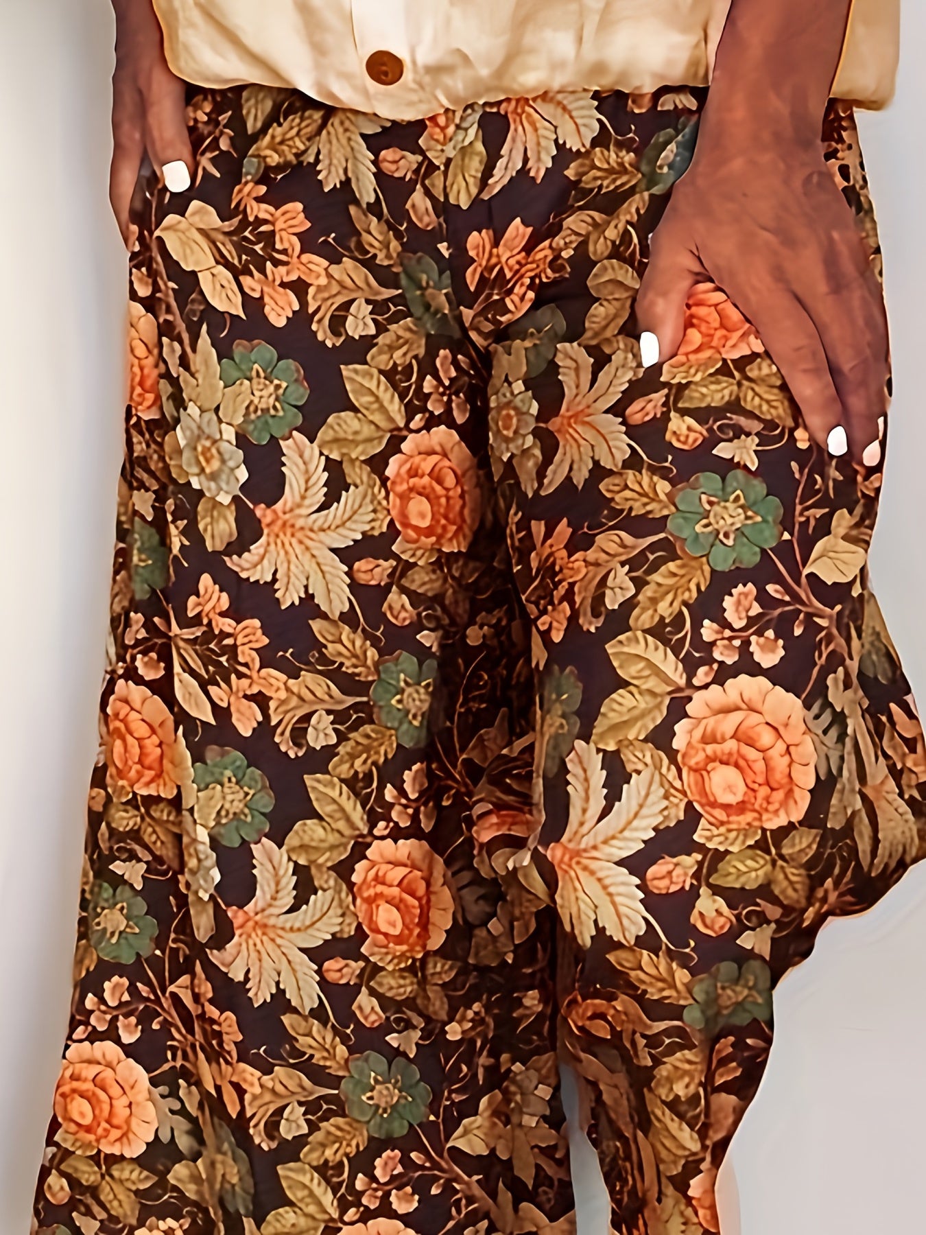  Floral Print Wide Leg Pants