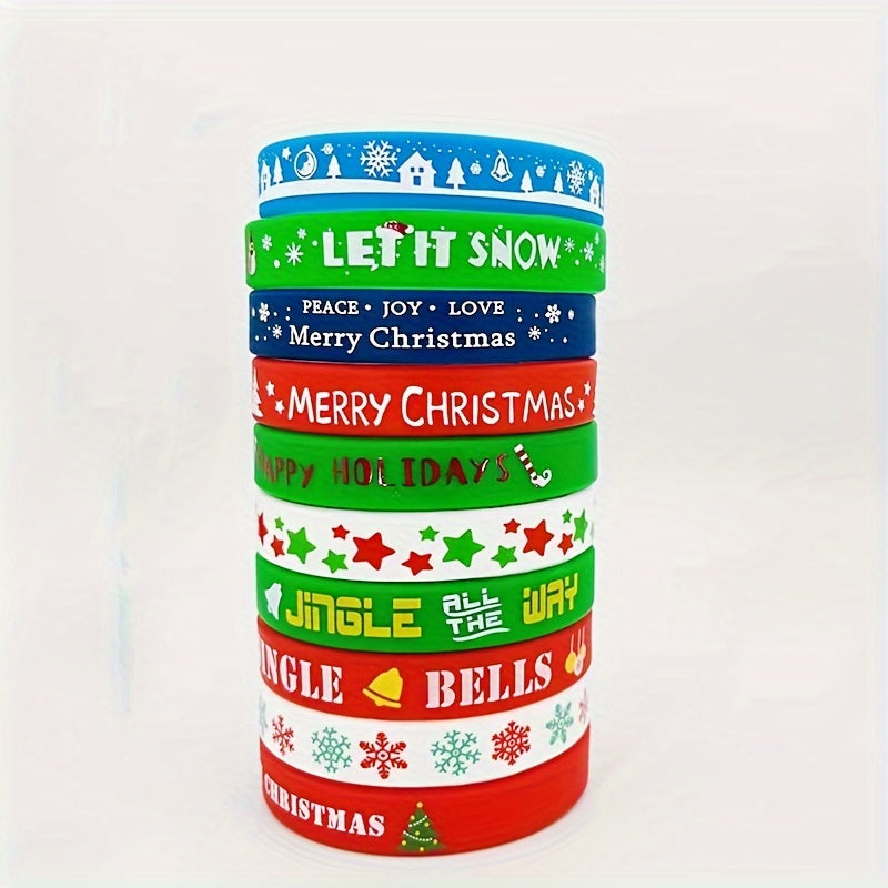 Christmas Silicone Wristbands Pack Bracelets Holiday Party Favors Bulk