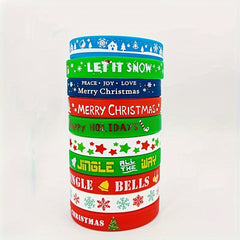 Christmas Silicone Wristbands Pack Bracelets Holiday Party Favors Bulk