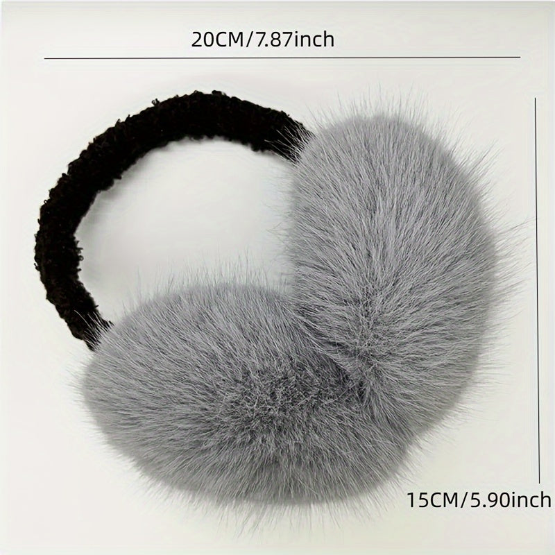 Women's Plush Fleece Ear Warmers Soft Foldable Winter Ear Muffs Brown & Grey