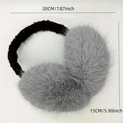 Women's Plush Fleece Ear Warmers Soft Foldable Winter Ear Muffs Brown & Grey