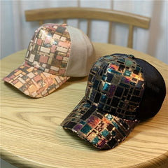 Plaid Sequins Baseball Cap Y2K Hip Hop Mesh Trucker Hat Unisex