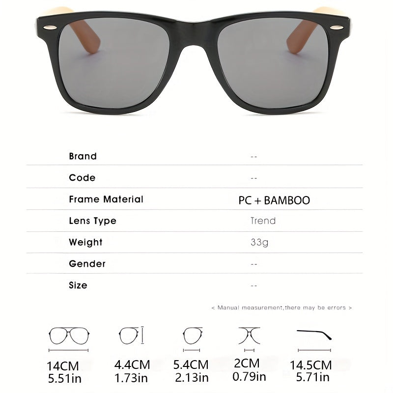 20 Wood Sunglasses Square Bamboo Mirror Retro Sun Glasses