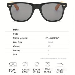 20 Wood Sunglasses Square Bamboo Mirror Retro Sun Glasses