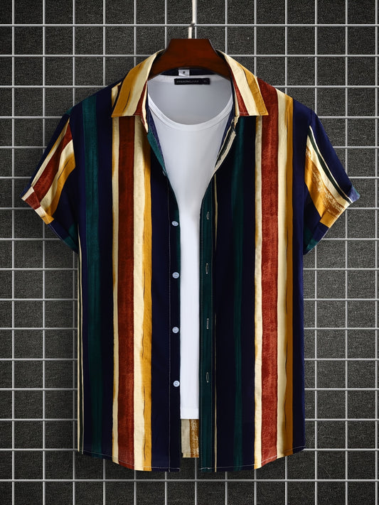 Men's Stripe Short Sleeve Hawaiian Shirt for Beach Vacation