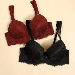 2pcs Contrast Lace Push Up Bras Comfy & Breathable Intimates