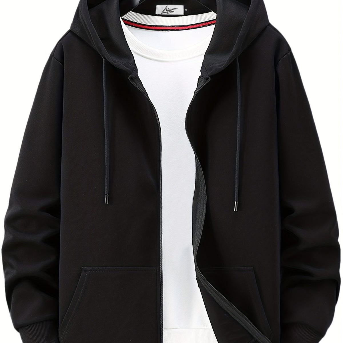 Men's Solid Cotton Outdoor Zipper Sweater Hooded Coat