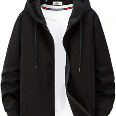 Men's Solid Cotton Outdoor Zipper Sweater Hooded Coat