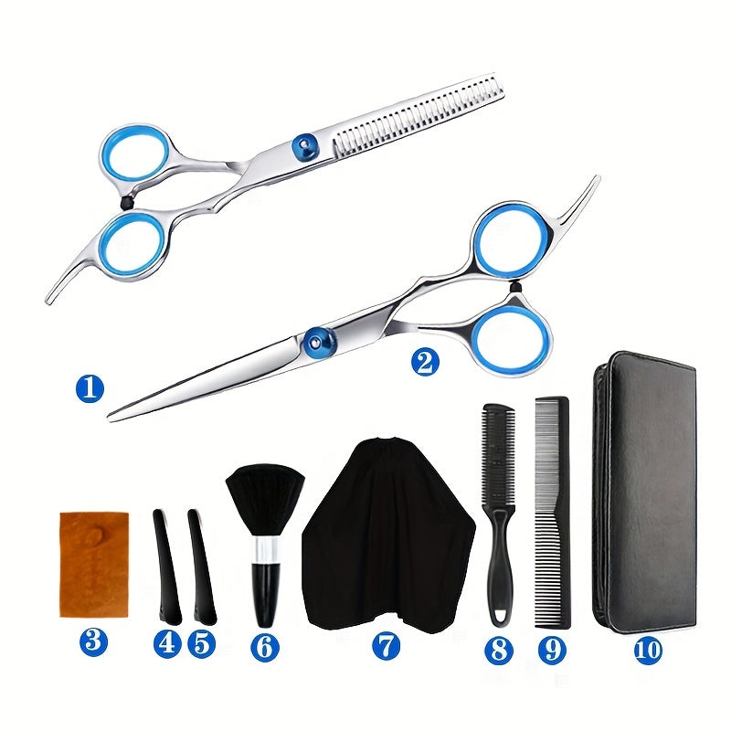 Pro Hair Cutting Thinning Scissors Set with Cape, Comb, Salon Accessories