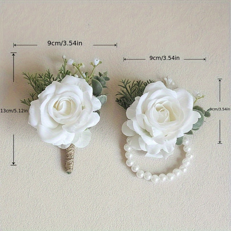 Artificial Rose Wrist Flowers & Men's Chest Flowers for Wedding Dance Party