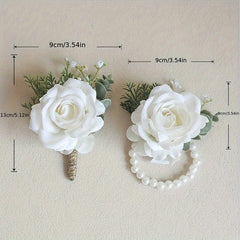 Artificial Rose Wrist Flowers & Men's Chest Flowers for Wedding Dance Party