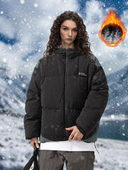Letter Print Block Puffer Jacket Warm Winter Jacket For Outdoor Sports