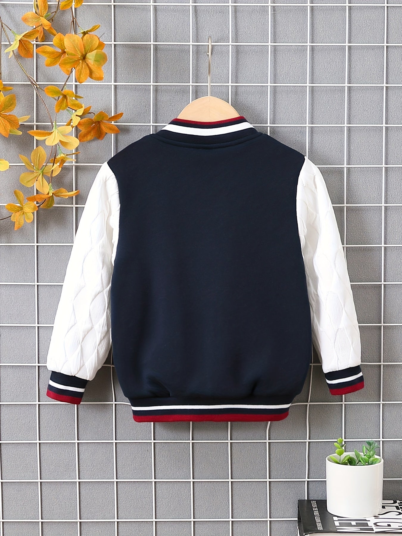 Boys Casual Letter Print Fleece Baseball Jacket