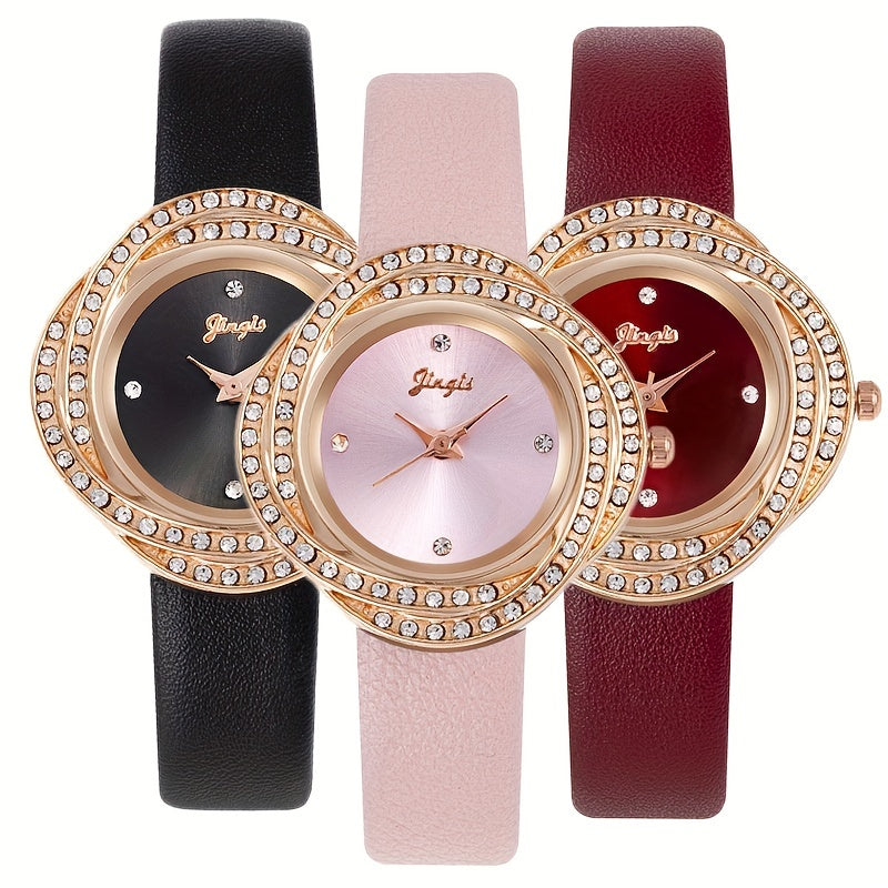 Rhinestone Studded Quartz Watch For Kids