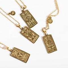 Stainless Steel Tarot Card Pendant Necklace 18K Plated Horoscope Jewelry
